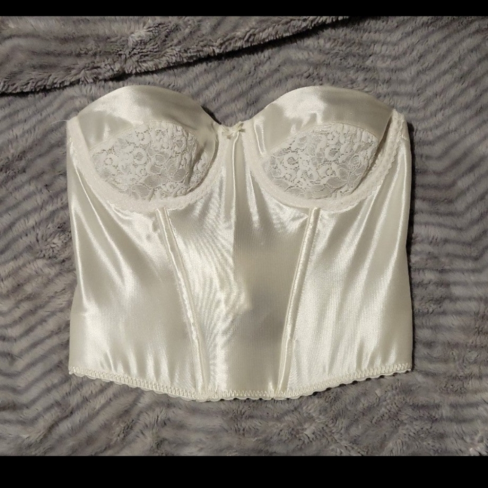 Vintage Maidenform White Satin and Lace Lingerie Cropped Bustier Corset